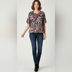 Nicole Miller Butterfly Sleeve Splatter Pattern Blouse Size L